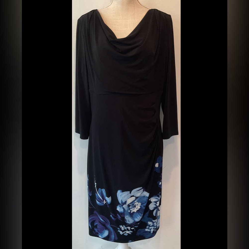 Lauren Ralph Lauren Navy Floral Draped Midi Dress